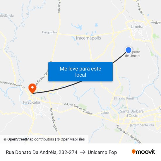 Rua Donato Da Andréia, 232-274 to Unicamp Fop map