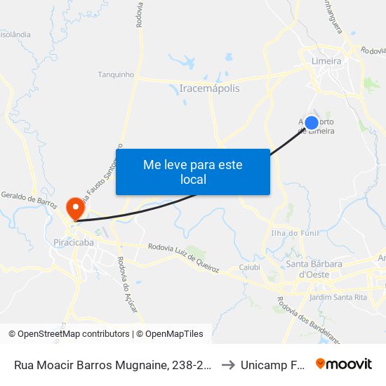 Rua Moacir Barros Mugnaine, 238-294 to Unicamp Fop map