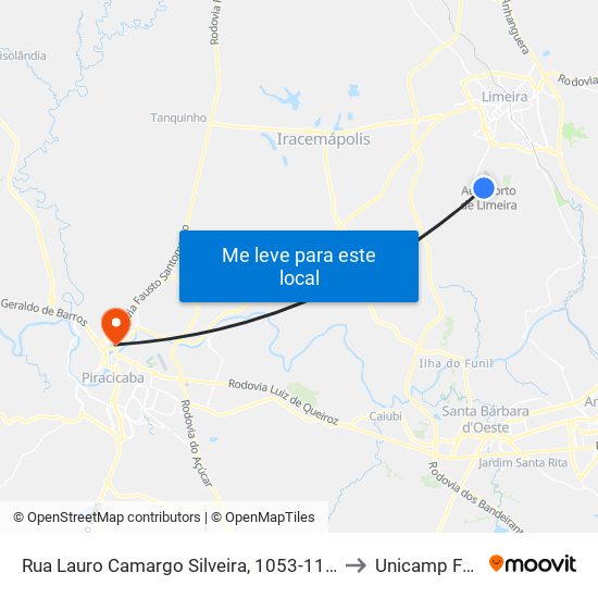 Rua Lauro Camargo Silveira, 1053-1117 to Unicamp Fop map