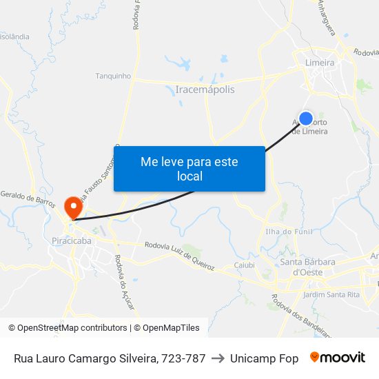 Rua Lauro Camargo Silveira, 723-787 to Unicamp Fop map