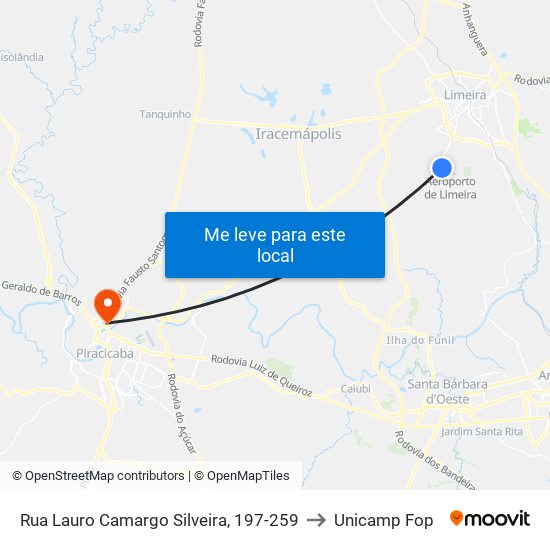 Rua Lauro Camargo Silveira, 197-259 to Unicamp Fop map