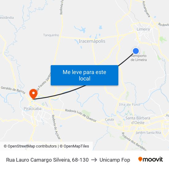 Rua Lauro Camargo Silveira, 68-130 to Unicamp Fop map