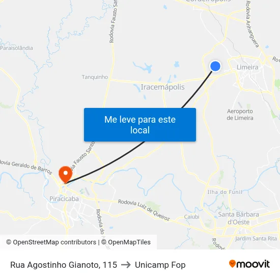 Rua Agostinho Gianoto, 115 to Unicamp Fop map