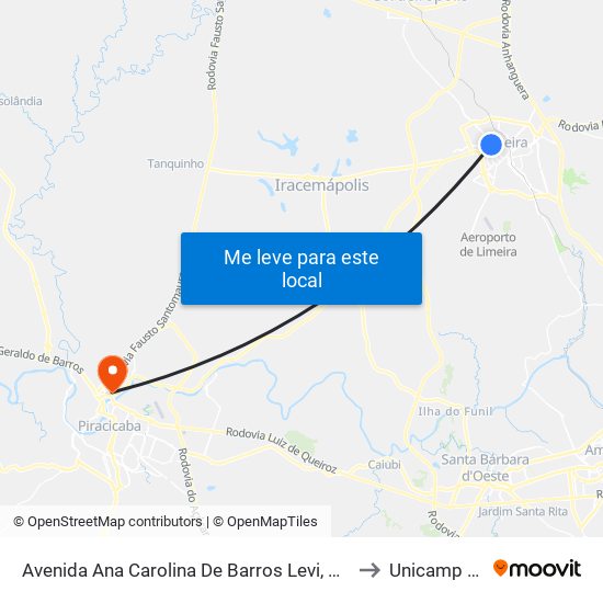 Avenida Ana Carolina De Barros Levi, 458-494 to Unicamp Fop map