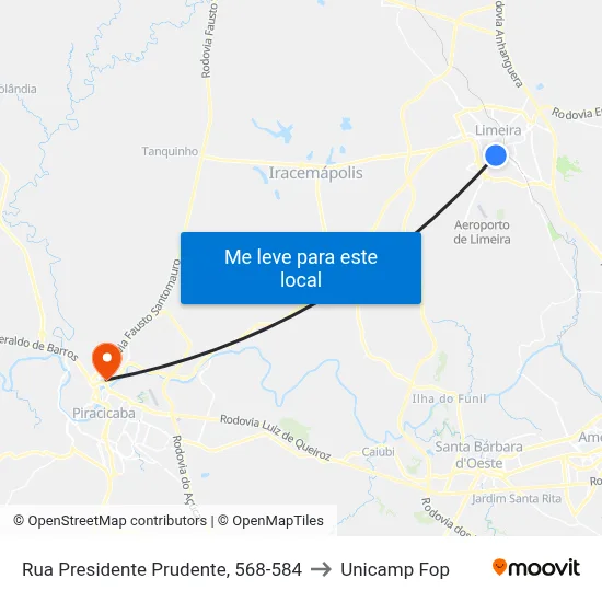 Rua Presidente Prudente, 568-584 to Unicamp Fop map