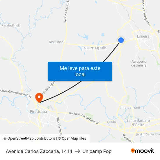 Avenida Carlos Zaccaria, 1414 to Unicamp Fop map