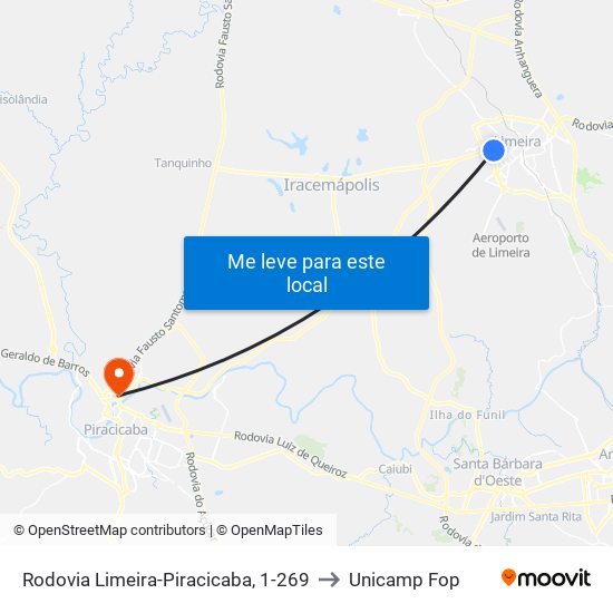 Rodovia Limeira-Piracicaba, 1-269 to Unicamp Fop map