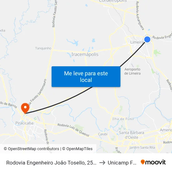 Rodovia Engenheiro João Tosello, 2565 to Unicamp Fop map