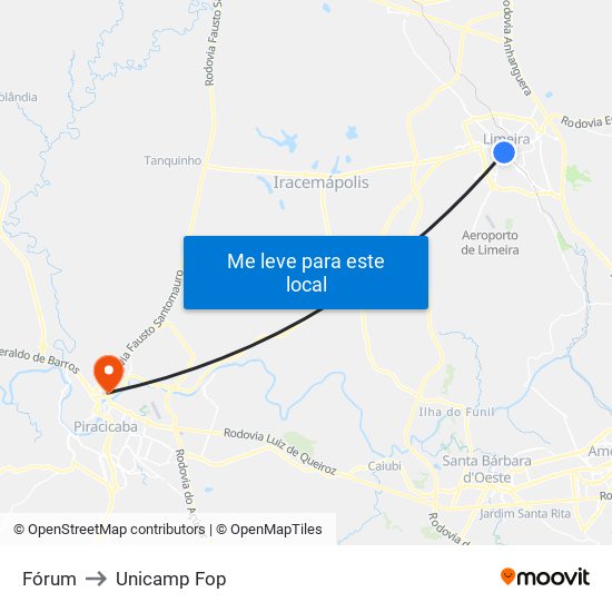 Fórum to Unicamp Fop map