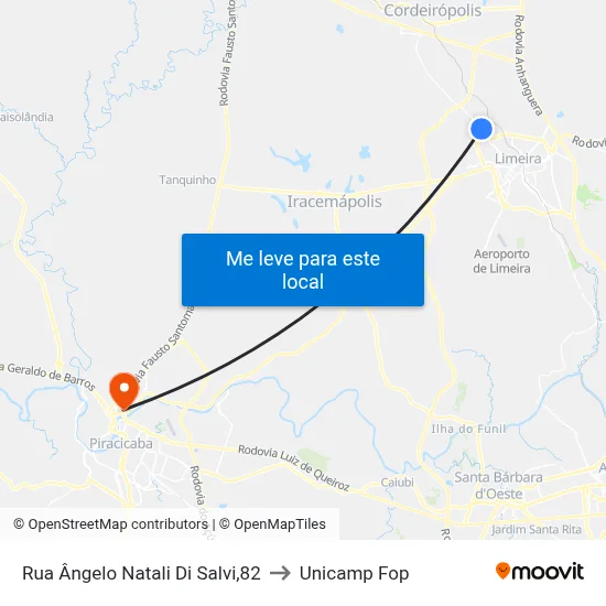Rua Ângelo Natali Di Salvi,82 to Unicamp Fop map