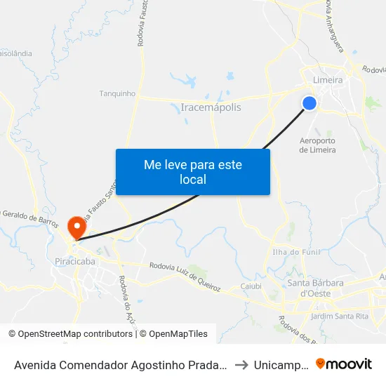 Avenida Comendador Agostinho Prada, 4261-4381 to Unicamp Fop map