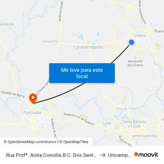 Rua Profª. Anita Concília B.C. Dos Santos, 399-479 to Unicamp Fop map