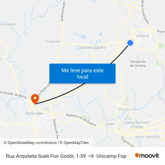 Rua Arquiteta Sueli Fior Godói, 1-59 to Unicamp Fop map