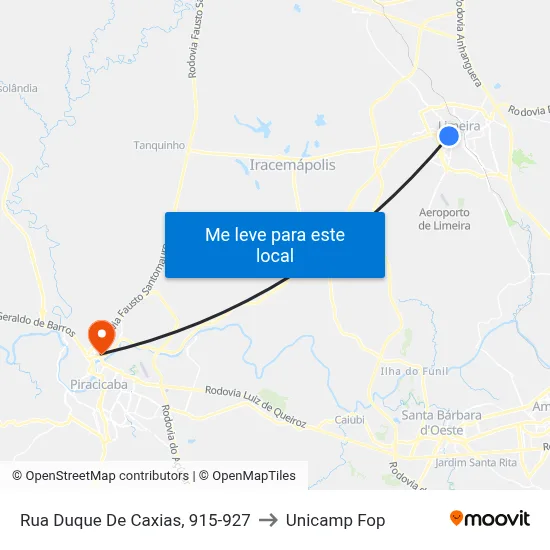 Rua Duque De Caxias, 915-927 to Unicamp Fop map