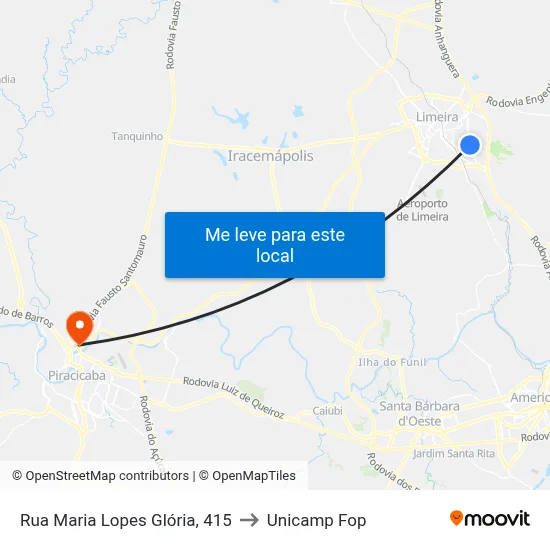 Rua Maria Lopes Glória, 415 to Unicamp Fop map