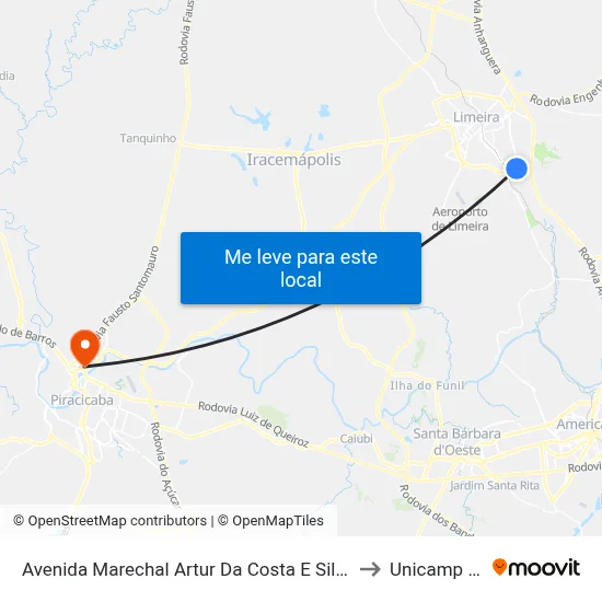 Avenida Marechal Artur Da Costa E Silva, 1225 to Unicamp Fop map
