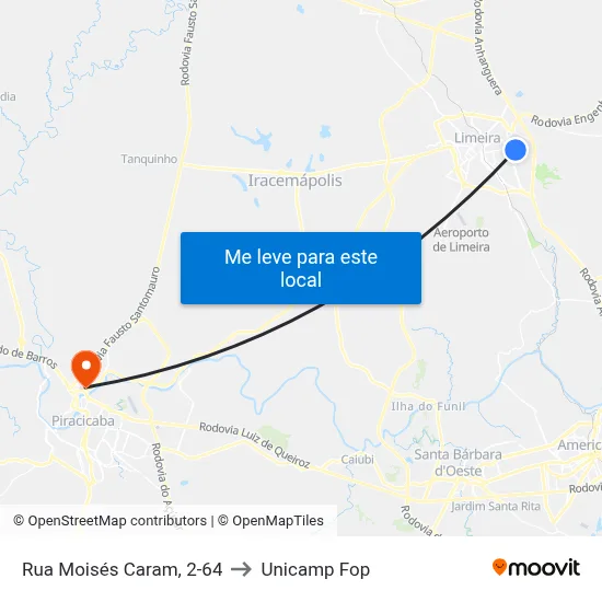 Rua Moisés Caram, 2-64 to Unicamp Fop map