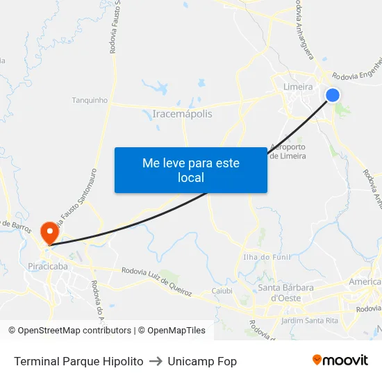 Terminal Parque Hipolito to Unicamp Fop map
