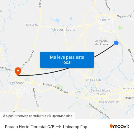Parada Horto Florestal C/B to Unicamp Fop map