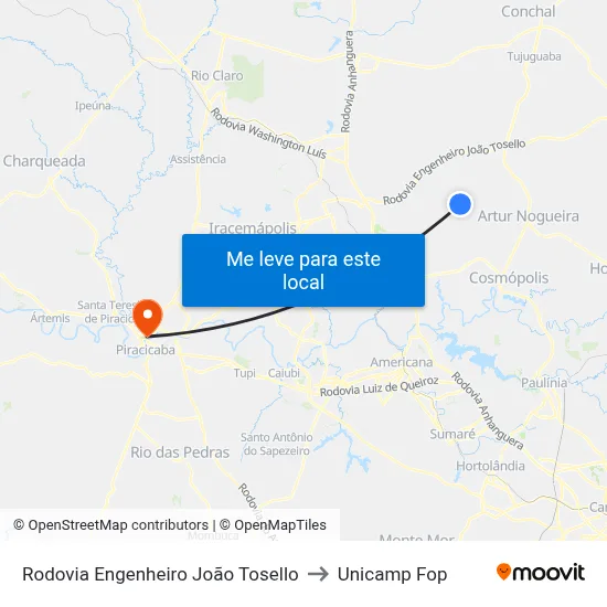 Rodovia Engenheiro João Tosello to Unicamp Fop map