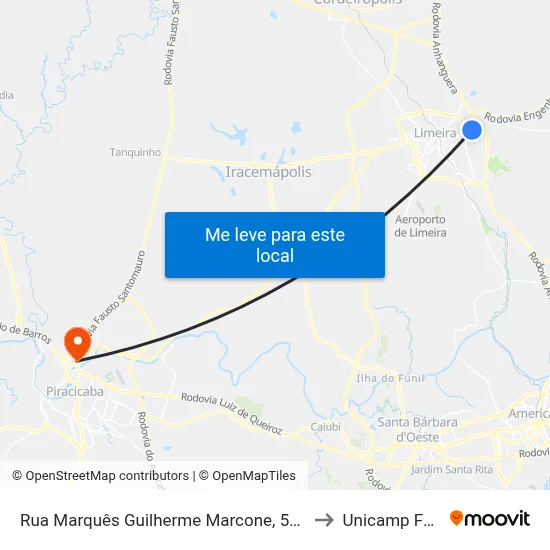 Rua Marquês Guilherme Marcone, 583 to Unicamp Fop map