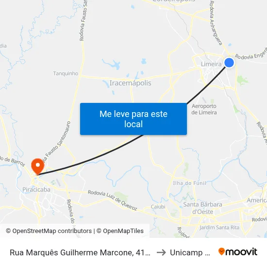 Rua Marquês Guilherme Marcone, 418-622 to Unicamp Fop map