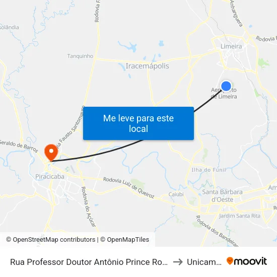 Rua Professor Doutor Antônio Prince Rodrigues, 2241-2279 to Unicamp Fop map