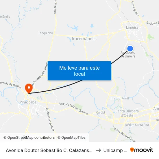 Avenida Doutor Sebastião C. Calazans, 421-465 to Unicamp Fop map