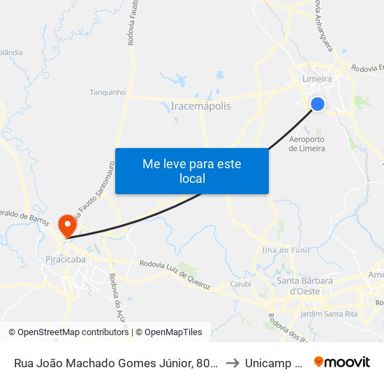 Rua João Machado Gomes Júnior, 801-869 to Unicamp Fop map