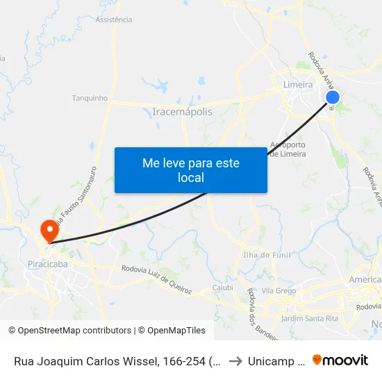 Rua Joaquim Carlos Wissel, 166-254  (Rapidão) to Unicamp Fop map