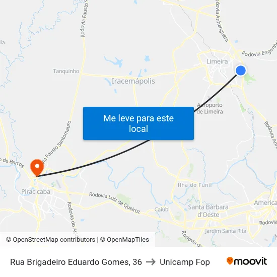 Rua Brigadeiro Eduardo Gomes, 36 to Unicamp Fop map