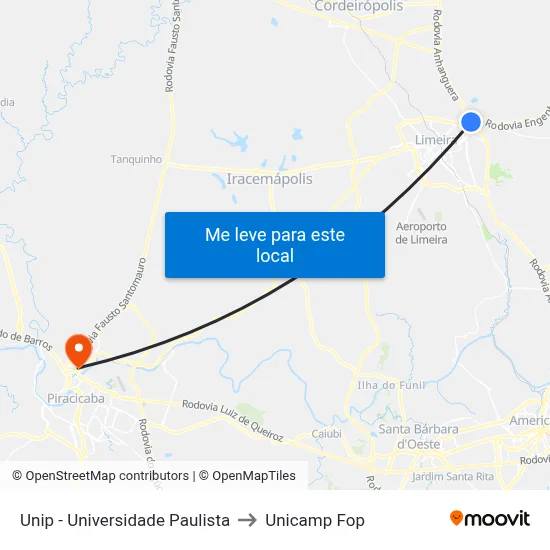 Unip - Universidade Paulista to Unicamp Fop map