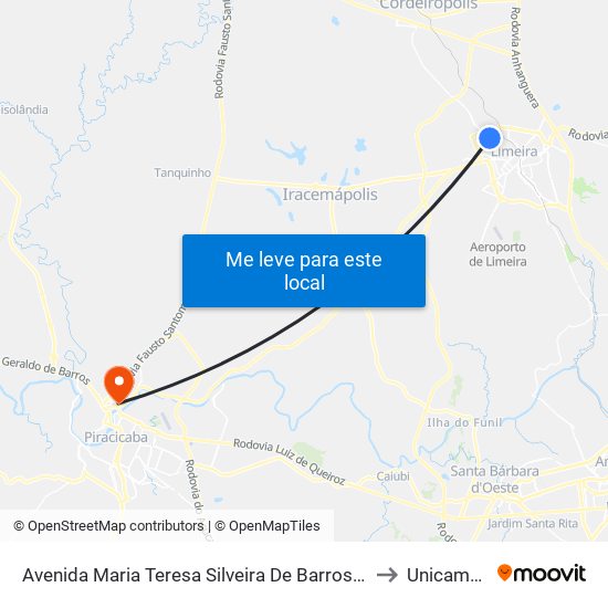 Avenida Maria Teresa Silveira De Barros Camargo, 1016 to Unicamp Fop map