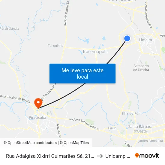 Rua Adalgisa Xixirri Guimarães Sá, 213-245 to Unicamp Fop map