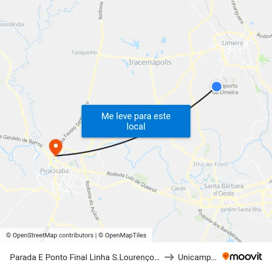 Parada E Ponto Final Linha S.Lourenço  (Rapidão) to Unicamp Fop map