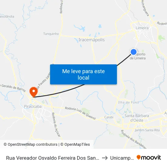 Rua Vereador Osvaldo Ferreira Dos Santos, 303-345 to Unicamp Fop map