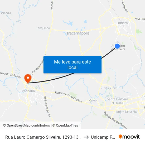 Rua Lauro Camargo Silveira, 1293-1337 to Unicamp Fop map