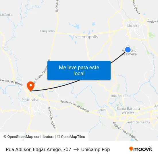 Rua Adílson Edgar Amigo, 707 to Unicamp Fop map