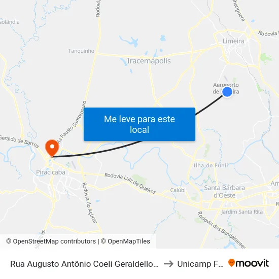 Rua Augusto Antônio Coeli Geraldello, 332 to Unicamp Fop map