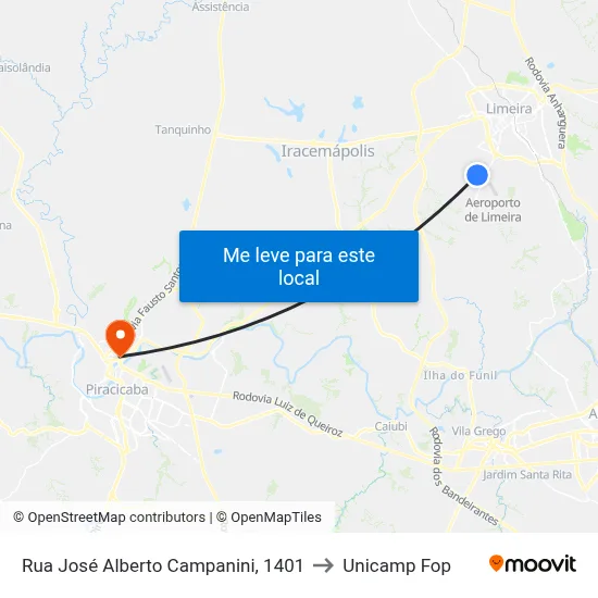 Rua José Alberto Campanini, 1401 to Unicamp Fop map