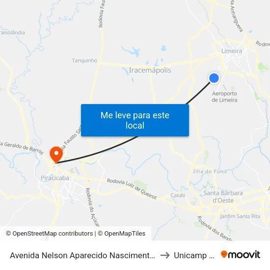 Avenida Nelson Aparecido Nascimento, 1188 to Unicamp Fop map