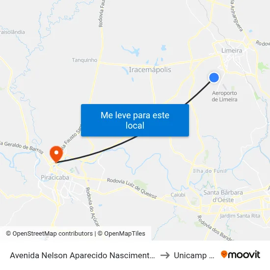 Avenida Nelson Aparecido Nascimento, 1183 to Unicamp Fop map