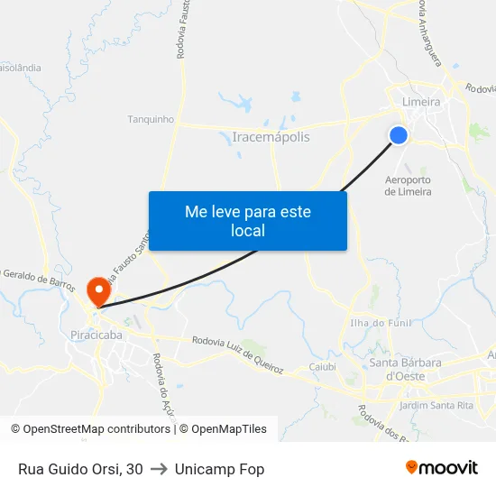 Rua Guido Orsi, 30 to Unicamp Fop map