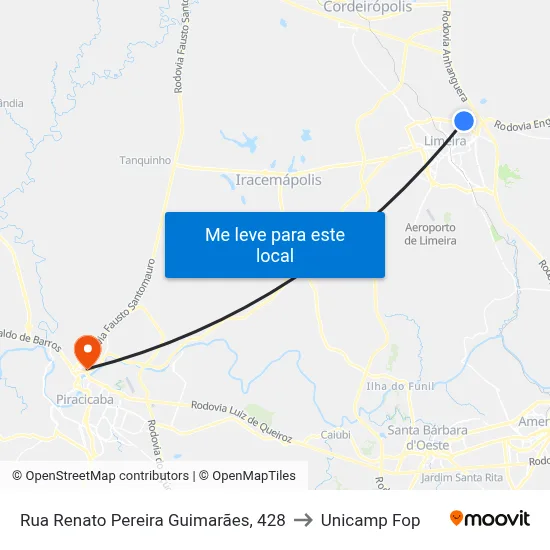 Rua Renato Pereira Guimarães, 428 to Unicamp Fop map
