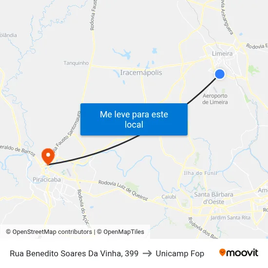 Rua Benedito Soares Da Vinha, 399 to Unicamp Fop map