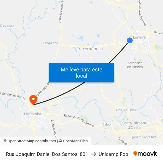 Rua Joaquim Daniel Dos Santos, 801 to Unicamp Fop map