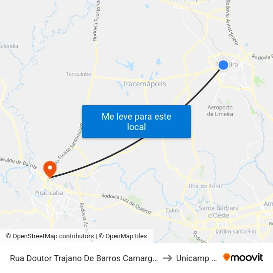 Rua Doutor Trajano De Barros Camargo, 1548 to Unicamp Fop map