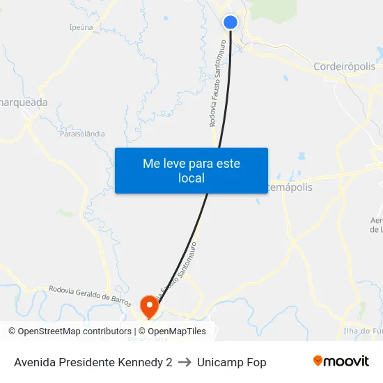 Avenida Presidente Kennedy 2 to Unicamp Fop map