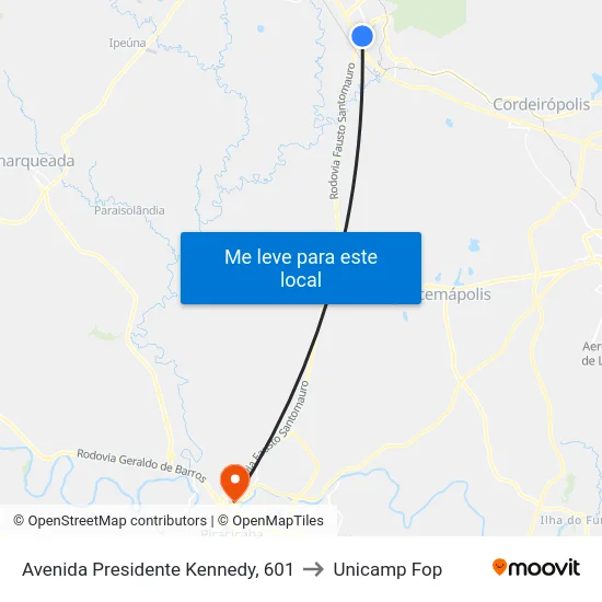 Avenida Presidente Kennedy, 601 to Unicamp Fop map
