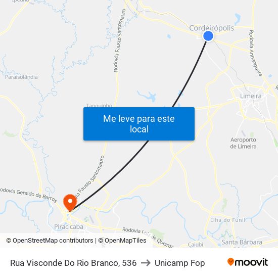 Rua Visconde Do Rio Branco, 536 to Unicamp Fop map